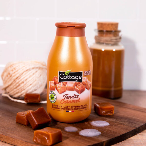 250ml Tendre Caramel douche lait hydratante mise situation