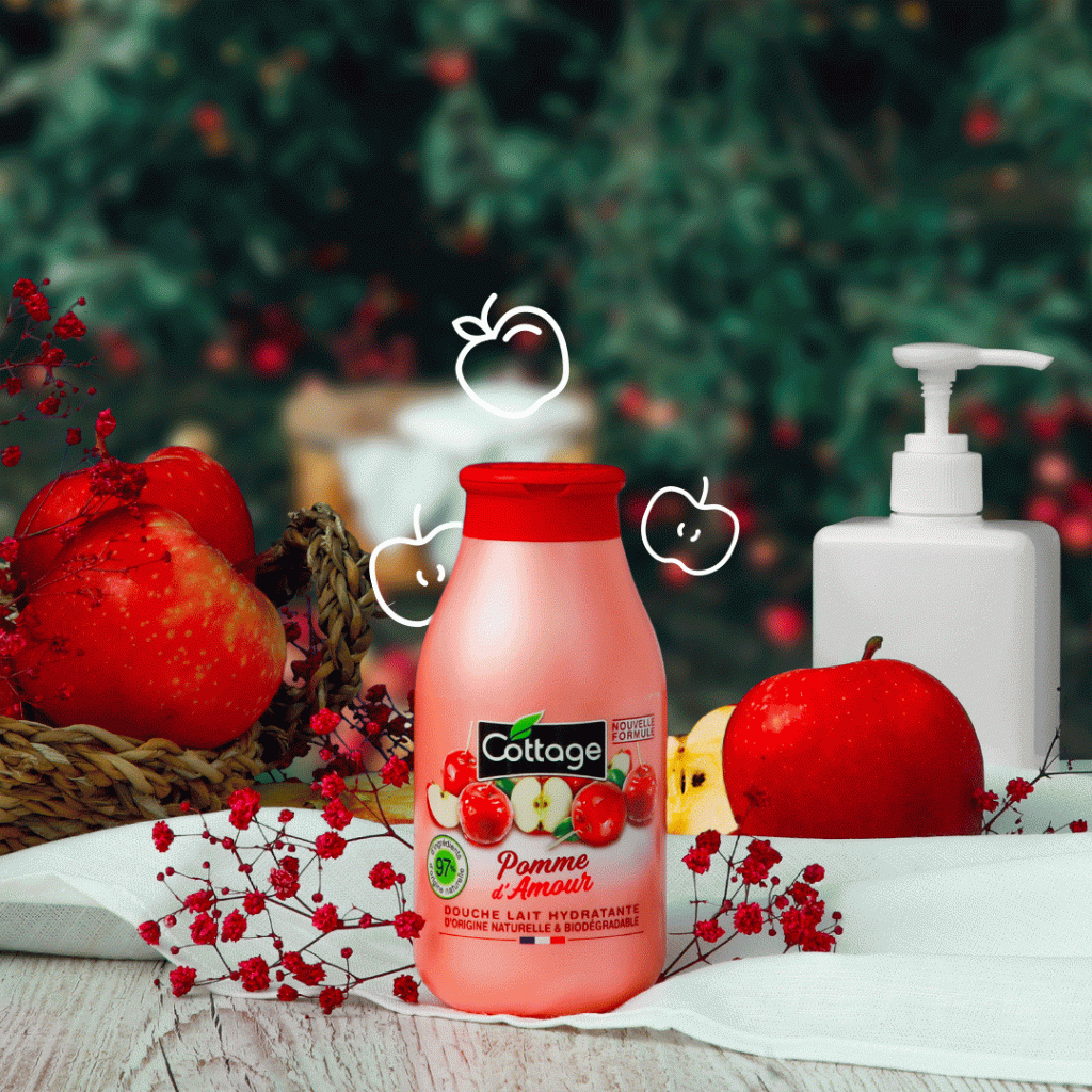 250ml pomme d'amour douche lait mise en situation
